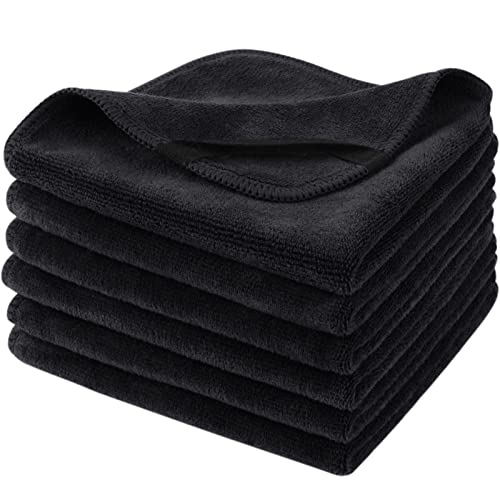 Microfiber Facial Cloths Fast Drying Washcloth 12inch x 12inch Black 6 pack