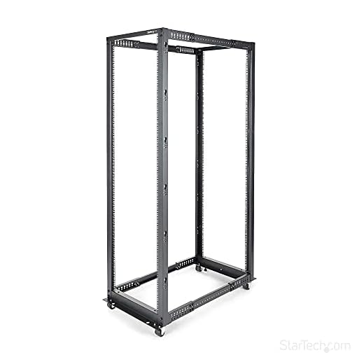 StarTech.com 42U Open Frame Server Rack - 4 Post Adjustable Depth (22" to 40") Network Equipment Rack w/ Casters/Levelers/Cable Management (4POSTRACK42),Black
