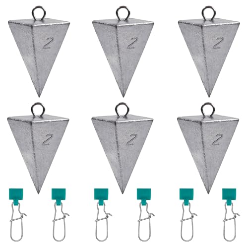 SIWIRIOM Pyramid Sinkers for Surf & Saltwater Fishing Weights Lead Sinkers with Slider Universal Connectors Fishing Weights Assortment Kits Fishing Gear Tackle 1oz 2oz 3oz (2oz-6pcs)