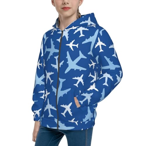 Airplanes in the Sky Kid Hoodies Boys Zip Up Sweatshirts Girls Pullover with Pocket