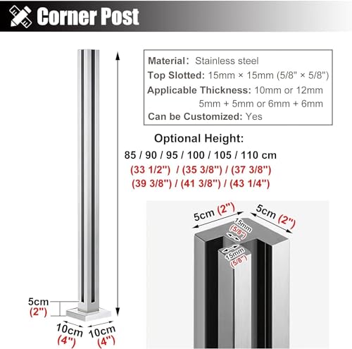 Solución para esquinas de escaleras con abrazadera de vidrio y poste de 85 cm en acero 2