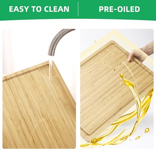 GarveeHome 20" Large Cutting Board, Bamboo Wood Cutting Board for Kitchen with Handles and Juice Groove, Reversible Chopping Board for Meat, Cheese Board Charcuterie Serving Tray, 20 x 14 Inch