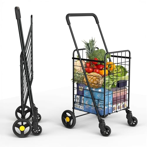 Our Modern Space Shopping Cart & Large 360° Swivel Wheels | Foldable Collapsible & Lightweight | Perfect for Groceries Laundry Utility Cart - Black