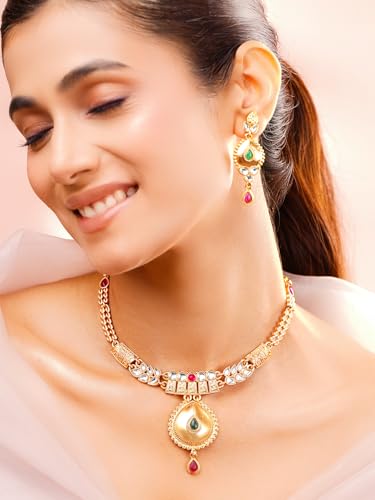Image of Rubans Necklace Set Gold Plated Traditional Jewellery Gift for Women & Girls