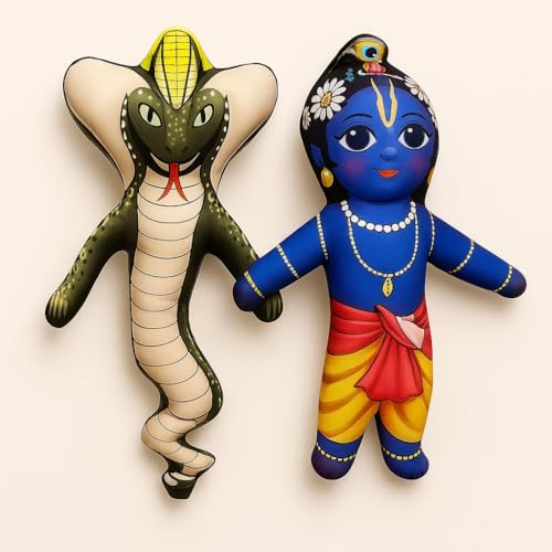 Image of Krishna Kaliya Naag Soft Toy for Kids Vedic Culture Inspired Plush Toy Lord Krishna & Kaliya Snake Story Doll Soft Fabric Educational Toy for Children Gift for Kids, Home Decor