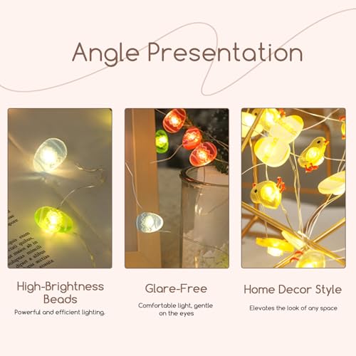 Weiongppy Lichterkette Ostern Batterie, 2M 20 LED Osterküken und Ostereier Lichterkette, Süße Osterküken Lichterketten Osterdeko Innen für Hochzeit, Kinderzimmer und Party - Warmweiß