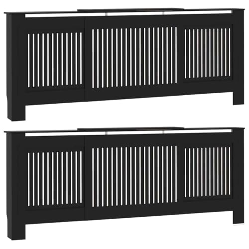 Image of Black Engineered Wood Radiator Cover 2 pcs 80.71 x 8.07 x 32.09 in, Water Resistant with Efficient Heat Flow, Modern Shelf for Home Decor, Durable and Easy Maintenance Living