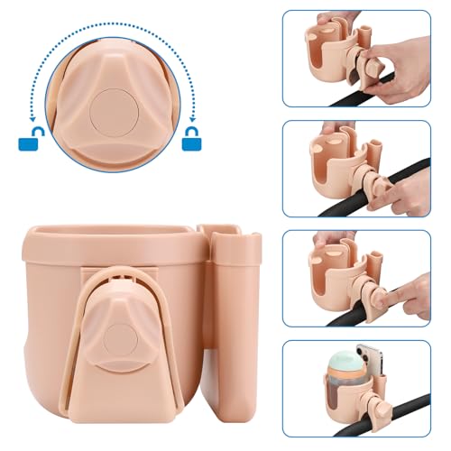 Image of Accmor Stroller Cup Holder with Phone Holder, Bike Cup Holder, Universal Cup Holder for Uppababy Nuna Doona Strollers, 2-in-1 Cup Holder for Walker, Wheelchair, Scooter