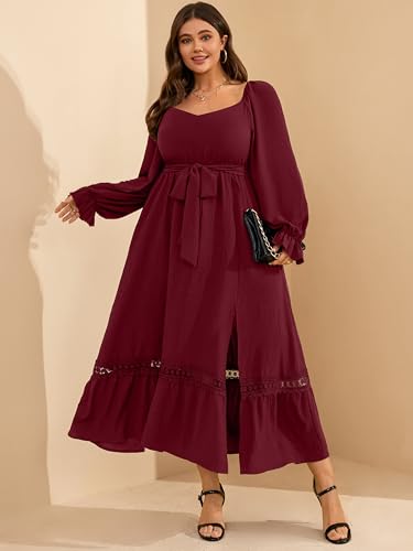 RWJ Long Sleeve Dress for Women Fall V Neck Formal Wedding Guest Cocktail Off Shoulder Plus Size Maxi Dresses with Belt4