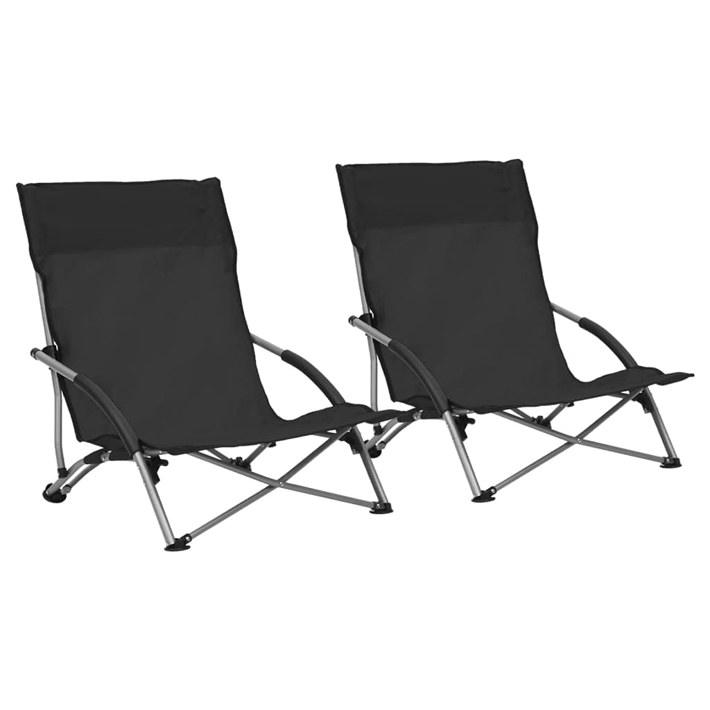 vidaXL 2X Sillas de Playa Plegables Asiento Camping Piscina Jardín Patio Parque Verano Cazar Acampar Pescar Viajar Duradera Robusta Tela Negras