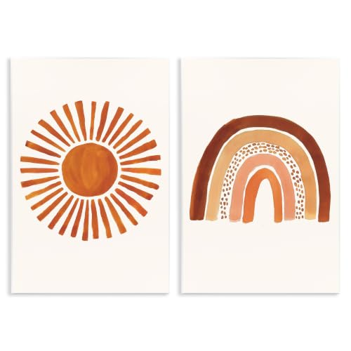 'Orange Sun Patterned Rainbow Boho'| 2pc Wall Plaque Art Set