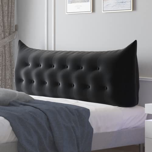 Mjkone Reading Pillow Bed Wedge With Side Pockets, Velvet Bolster Pillow Headboard, Bed Back Pillow With Removable Cover, Headboard Backrest Support Cushion Use For Bed, Sofa (Black Full) #TOP6