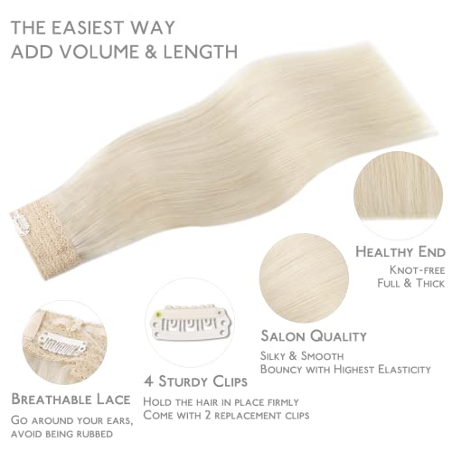 Image of WENNALIFE Wire Hair Extensions Real Human Hair 22 inch 150g Platinum Blonde Remy Hair Invisible Transparent Wire Straight Reusable Natural Looking Easy to Apply Reusable for Volume and Length