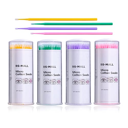 BS-MALL Nano Cotton Swabs 400 Pcs Disposable Micro Applicator Brush Eyelash Sanitizing Cleaner Sticks for Makeup and Personal Care (4color)