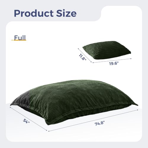 Image of MAXYOYO Giant Bean Bag Chair with Pillow, 3 in 1 Convertible Bean Bag Chair for Adults with Washable Cover, Removable Floor Cushion Stuffed Floor Lounger for Living Room Bedroom, Dark Green, Full