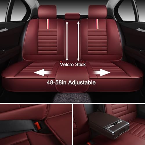 OASIS AUTO Car Seat Covers Premium Waterproof Faux Leather Cushion Universal Accessories Fit SUV Truck Sedan Automotive Vehicle Auto Interior Protector Full Set (OD-001 Burgundy)