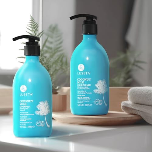 Image of Luseta Coconut Oil Shampoo and Conditioner for Dry Hair 16.9oz*2 | with Argan, Avocado & Almond Oil, Helps Nourish Dry Strands, Frizz Control, Restore Softness for Smooth, Healthy-Looking Hair