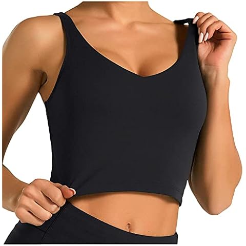 FULKAN Women's Swim Cover-Ups & Sarongs Womens Cropped Yoga Workout Tank Tops with Built in Bra Wirefree Padded Bras Sexy Lingerie Casual Summer Sleeveless Gym Running Athletic Vest(02-Black,S) Cover