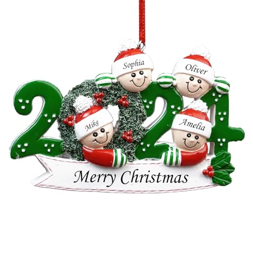 witfox 2024 Personalized Family Christmas Ornaments - Personalized Christmas Ornaments Family of 2/3/4/5/6, Family Customized Ornaments for Christmas Decorations with Name Snowman Wreath
