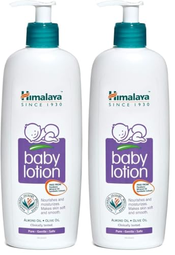 Image of Himalaya Gentle Baby Lotion with Almond Oil, Olive Oil & Giloy | pH 5.5 | No. 1 Doctor-Prescribed Brand | Nourishing Baby Moisturizer for All Skin Types | 400ml (Pack of 2)