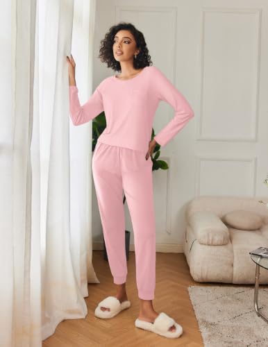 Image of Ekouaer 2 Pack Womens Pajama Sets Long Sleeve Pjs Soft Comfy Lounge Set