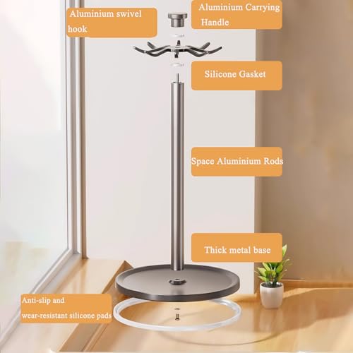 Portautensili in alluminio, 44,5 cm, verticale, con rotazione a 360°, 8 ganci, organizer per appendere la cucina, spatola, cucchiaio (bianco) - immagine 6