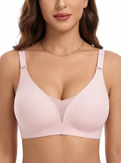 Women's Lace Mesh Wireless Push Up V-Neck Bras Full Coverage Seamless Bra No Underwire Supportive Everyday Comfortable Bra