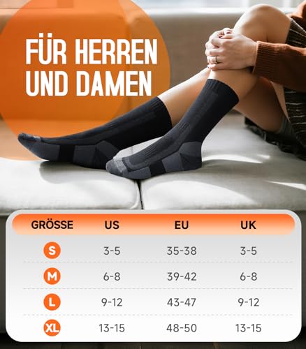 Ruixue Merino Wandersocken Herren Damen, Outdoor Wandern Trekking Radfahren Winter Wärmesocken, gepolstert mit Blasenschutz, atmungsaktiv und feuchtigkeitstransportierend - 3 Paar