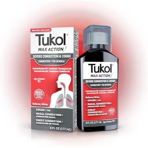 TUKOL Max Action Severe Cough Suppressant and Nasal Decongestant Multi-Symptom Cold Relief Syrup - Maximum Strength, Fast Acting Formula, 6 Fl Oz Cover