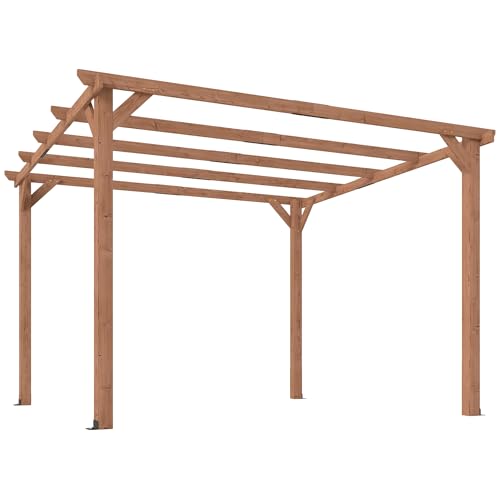 Outsunny Gazebo Pergola 3x3 m en Sapin, pergola de Jardin avec Supports triangulaires et 5 poutres pour Plantes grimpantes et Fleurs, pergola en Bois pour...