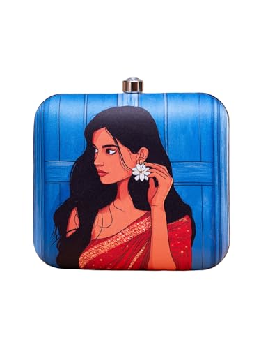 Image of Artklim Printed Box Clutch for Girls - Cross Body Purse with Detachable Golden Chain Strap
