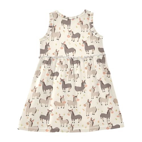 Donkey Pattern Girls Summer Sleeveless Dress Casual Sundress 2-8 Years2