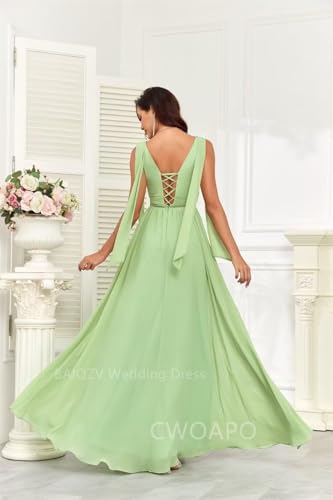 CWOAPO Ruffles Mother of Bride Dresses for Women Long Chiffon V Neck Ruched Empire Waist Formal Evening Gowns3