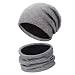 Produktbild Wmcaps Wintermütze Strickmütze Warme Beanie Winter Mütze und Schal Set, Dicker, weicher, doppelschichtiger Plüschfutterhut und Halswärmer für Herren und Damen Weihnachtsgeschenke (hellgrau)