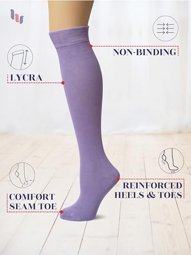 Image of Hugh Ugoli Women's Rayon Derived from Bamboo Knee High Socks Comfort Seam Long Dress Socks, Shoe Size 5-8 /8-11, 4 Pairs