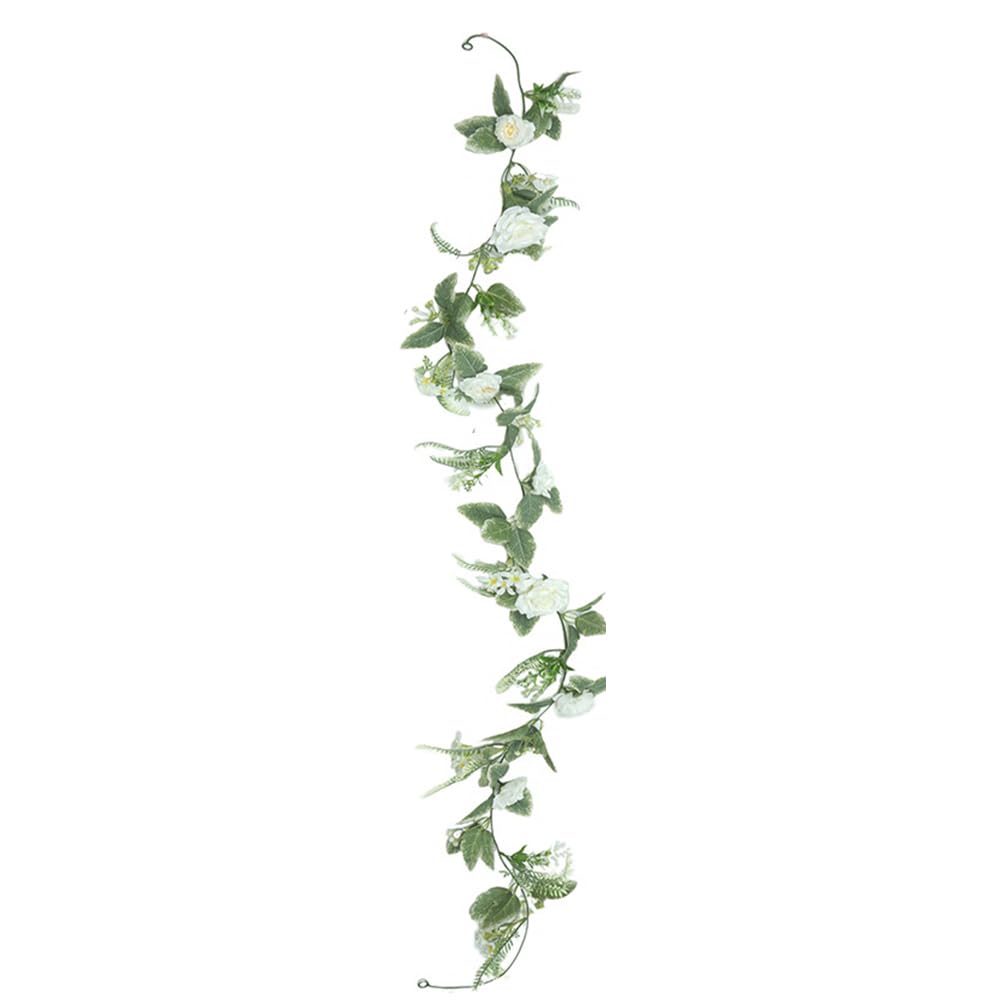 Highdi Finta Pianta Artificiale, Artificiale Rampicante Ghirlanda Fiore di Rosa Pendenti Finte Pianta Foglie per Decorazione Parete Festa Matrimonio Giardino Esterno (Bianco,6 Pezzi)