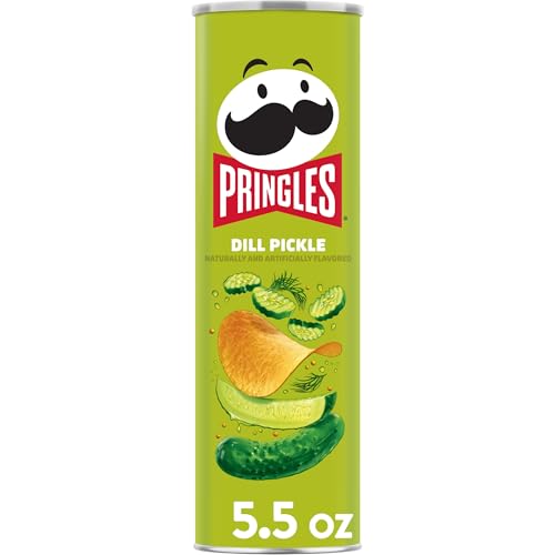 Pringles Potato Crisps Chips, Lunch Snacks, On-the-Go Snacks, Dill Pickle, 5.5oz Can (1 Can)