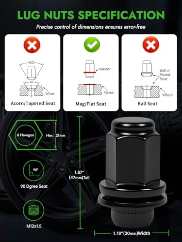 Image of AUTOPTIM M12x1.5 OEM Lug Nuts - 20 Pcs Black Mag Flat Seat for Toyota