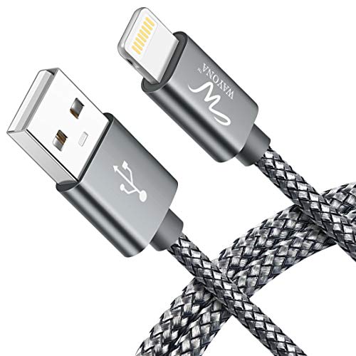 Wayona Nylon Braided Lightning USB Data Sync & 3A Charging Cable For iPhones, Ipad Air, Ipad Mini, Ipod Nano And Ipod Touch Supports Carplay (3 FT Pack Of 1, Grey)1M