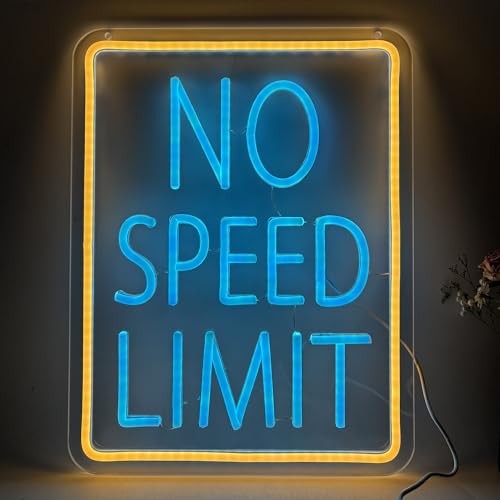 Image of No Speed Limited LED Neon Sign, Cool Garage Sign, Race Cars Themed Bedroom Decor USB Powered Neon Light for Man Cave, Game Room, Teen Boy Decor Bar & Auto Lovers Holiday Birthday Gift