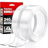 Double Sided Tape Heavy Duty (2 Rolls, 20 Feet) - Removable Waterproof Nano Mounting Filament Tape, 1.2" & 0.8" Width for Picture Hanging, Wall Decor, Posters, Carpets, Rugs - Indoor & Outdoor Use