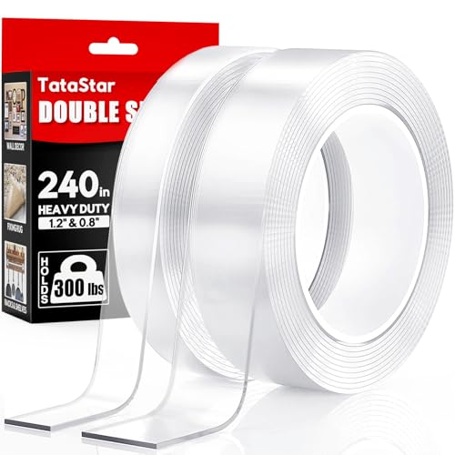 Double Sided Tape Heavy Duty (2 Rolls, 20 Feet) - Removable Waterproof Nano Mounting Filament Tape, 1.2