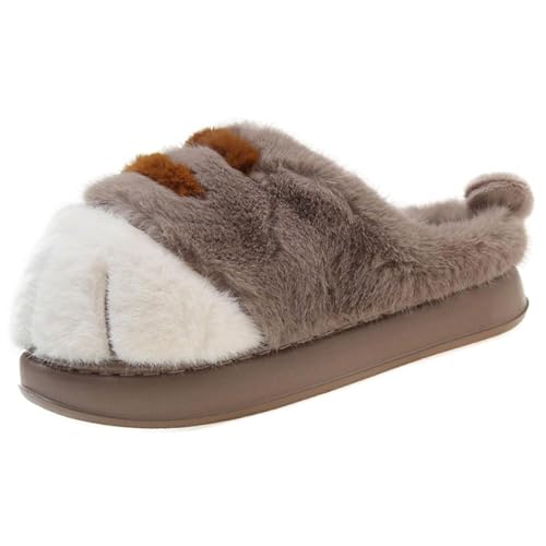 Cute Cat Paw Slippers, Soft Warm Memory Foam Cozy Fuzzy House Animal Shoes for Women Men