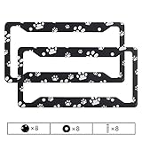 2 Pack Pet Paws License Plate Frames Cute White Paw Prints on Black License Plate Covers for Men Women Dog Paw Pattern Aluminum Metal Auto Car Accessories for US Standard 4 Holes