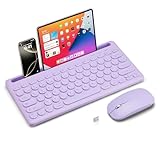 Wireless Keyboard and Mouse Combo with Phone Tablet Holder, Rechargeable Dual-Mode (Bluetooth 5.0 and 3.0 +2.4G) Multi-Device Silent Mouse for Windows, iPad, Tablet, MacOS,iOS,Android (Purple)
