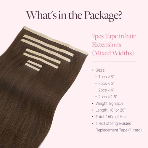 Image of GOO GOO Tape In Weft Hair Extensions Human Hair, 4A Chocolate Brown, 8cm Wide Tape, 16inch 7pcs 110g, Tape Weft Hair Extensions, Seamless Tape in