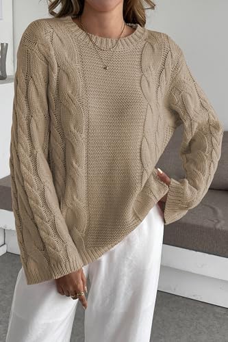 Cakulo Womens Oversized Pullover Sweaters Bell Sleeve Chunky Cable Knit Sweater Crewneck Trendy Knitted Tops 20253