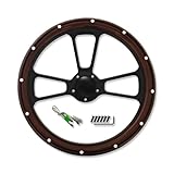 IMOOA 14' Billet Aluminum 5 Holes Steering Wheel Split Tri Spoke Style Wood Grip & Black Horn Button
