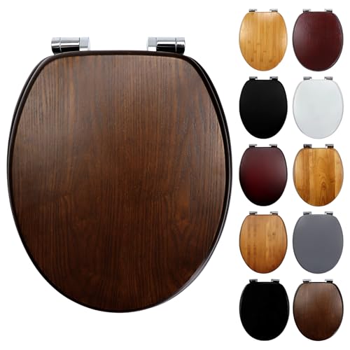 Fanmitrk Natural Solid Wood Toilet Seat-Plywood Wooden Toilet Seat,Soft Close with Metal Hinges(plywood2501)