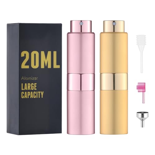 Image of Perfume Travel Refillable Atomizer Bottle: Cologne Spray Mini for Refill - Empty Fragrance Sprayer for Men, Pink, Gold, 20 ml (2 Count)